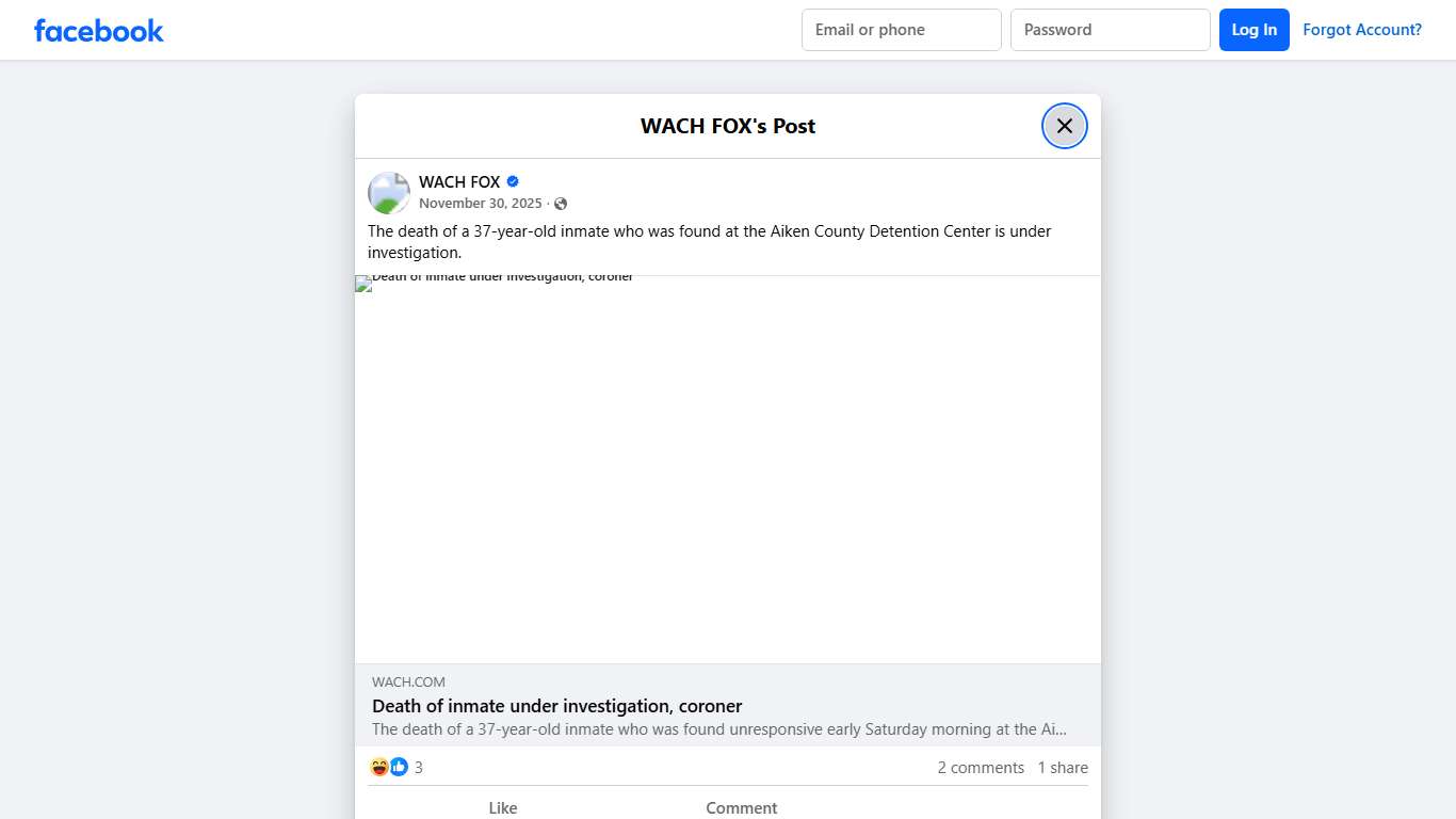 WACH FOX - The death of a 37-year-old inmate who was found... | Facebook